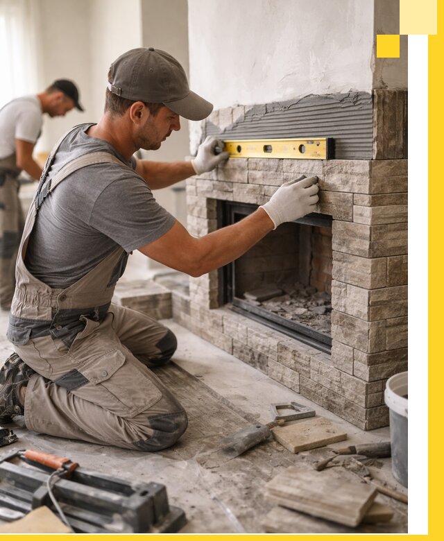 Облицовка каминов в Кизилюрте, монтаж и отделка натуральным камнем