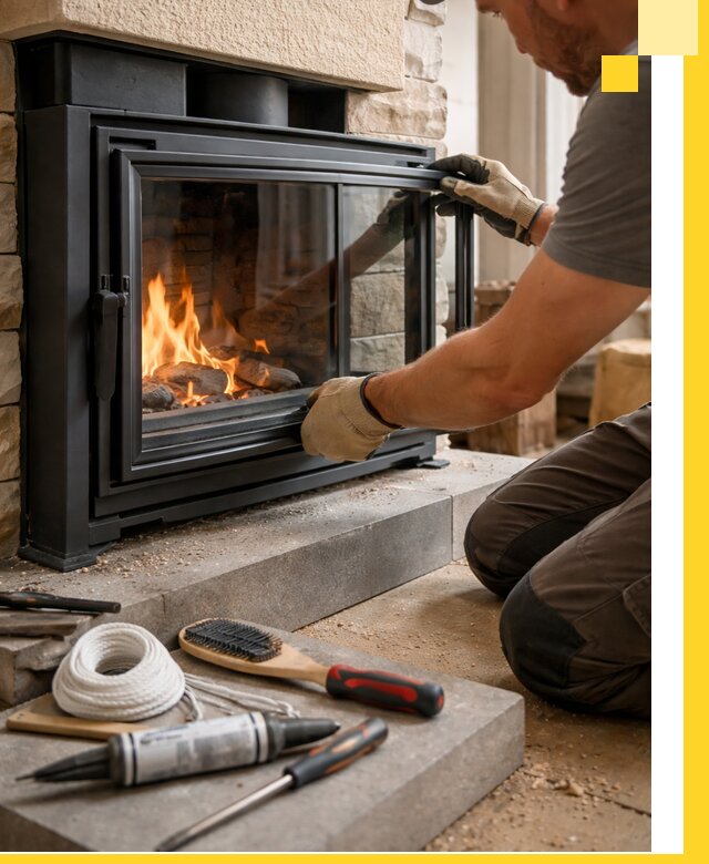 Производство, монтаж и доставка каминов со стеклом в Кизилюрте