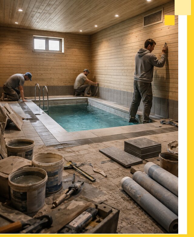 Строительство бани с бассейном и сауной под ключ в Кизилюрте