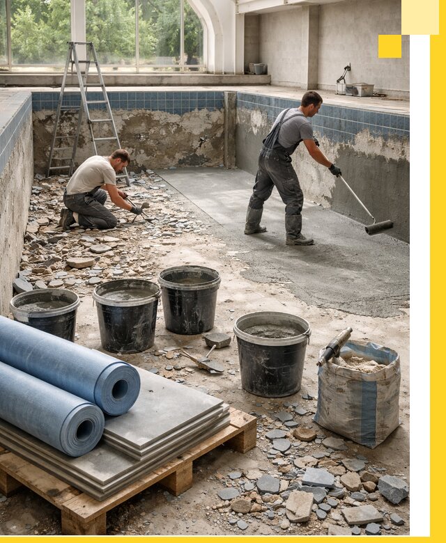 Реконструкция бассейнов в Кизилюрте: ремонт, гидроизоляция