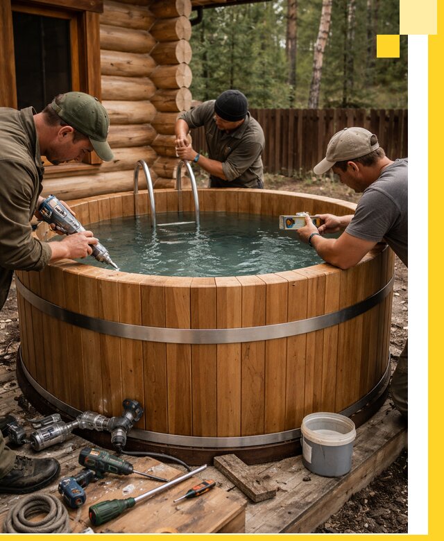 Строительство бань с купелью под ключ и отделкой в Кизилюрте