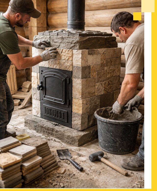 Облицовка банной печи под ключ в Кизилюрте: камень и плитка