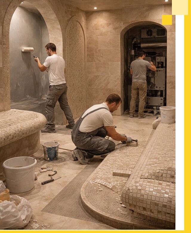 Строительство бани с хамамом и бассейном под ключ в Кизилюрте