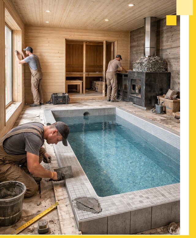 Проект бани с бассейном и сауной в Кизилюрте под ключ