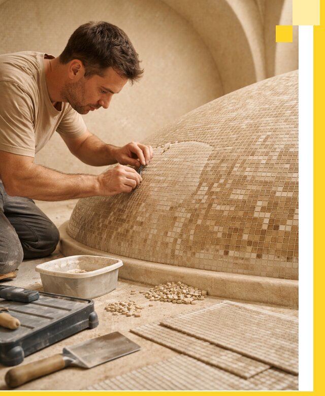 Профессиональная укладка мозаики для хамама под ключ в Кизилюрте