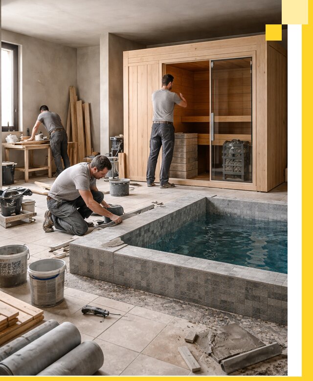 SPA зоны под ключ с бассейном сауной и печью в Кизилюрте